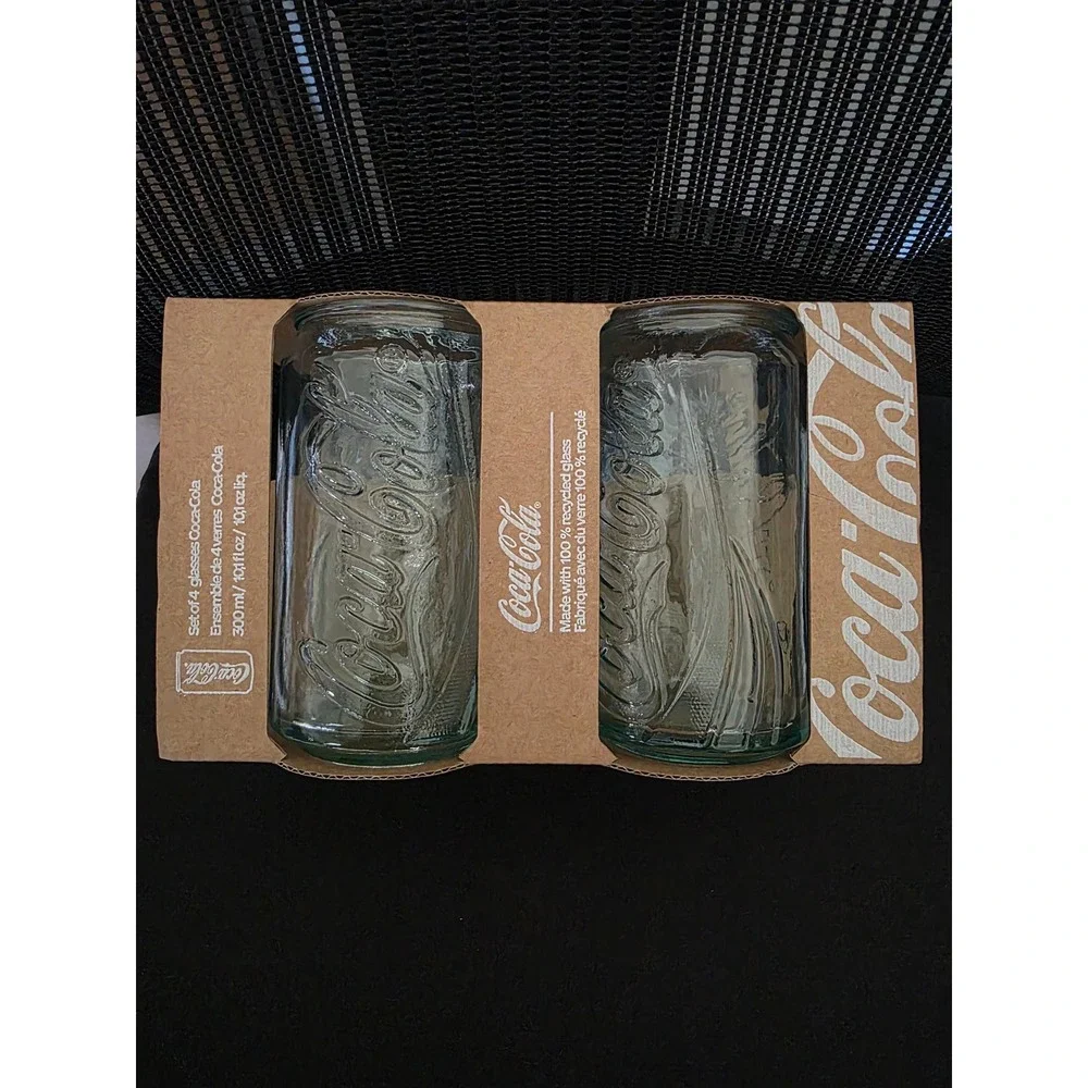 Coca-Cola Recycled Glass Can Shaped Drinking Glasses Set of 4 10.1oz Spain